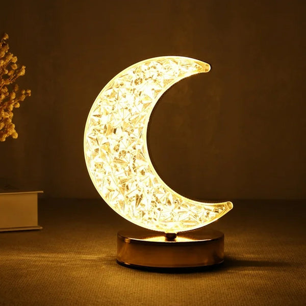 Moon Crystal Touch Table Lamp with 3 Color Dimmable USB Night Light