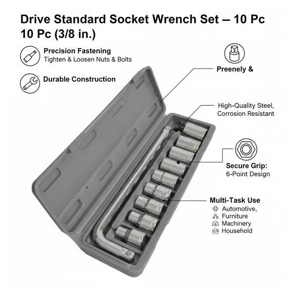 Drive Standard Socket Wrench Set -10 pc, 6 pt. 3 / 8 in.