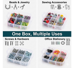 3-Tier Transparent Craft Storage Box with 18 Adjustable Compartments