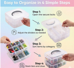 3-Tier Transparent Craft Storage Box with 18 Adjustable Compartments