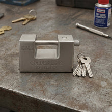 94mm Stainless Steel Padlock: Rectangular, Hardened Steel, 5 Keys
