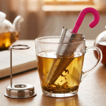 Stainless Steel Umbrella Tea Strainer with Stand Drip Tray Reusable Tea Infuser Filter (1 Pc)