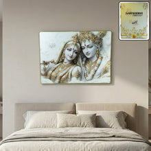 Premium Radha Krishna Royal White Gold Finish Wall Art Frame (1 Pc, 60x45 Cm)